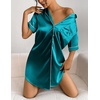 image:imageEkouaer Satin Nightgowns for Women Short Sleeve Button Down SleepshirtBlue Green
