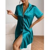 image:imageEkouaer Satin Nightgowns for Women Short Sleeve Button Down SleepshirtBlue Green
