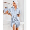 image:imageEkouaer Satin Nightgowns for Women Short Sleeve Button Down SleepshirtBlue Stripe