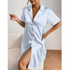 image:imageEkouaer Satin Nightgowns for Women Short Sleeve Button Down SleepshirtBlue Stripe
