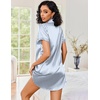 image:imageEkouaer Satin Nightgowns for Women Short Sleeve Button Down SleepshirtBlue Stripe