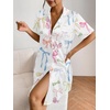 image:imageEkouaer Satin Nightgowns for Women Short Sleeve Button Down SleepshirtBow Print