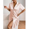 image:imageEkouaer Satin Nightgowns for Women Short Sleeve Button Down SleepshirtChampagne