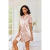 image:imageEkouaer Satin Nightgowns for Women Short Sleeve Button Down SleepshirtChampagne