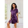 image:imageEkouaer Satin Nightgowns for Women Short Sleeve Button Down SleepshirtDeep Purple