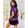 image:imageEkouaer Satin Nightgowns for Women Short Sleeve Button Down SleepshirtDeep Purple