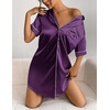 image:imageEkouaer Satin Nightgowns for Women Short Sleeve Button Down SleepshirtDeep Purple
