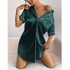 image:imageEkouaer Satin Nightgowns for Women Short Sleeve Button Down SleepshirtLake Green