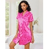 image:imageEkouaer Satin Nightgowns for Women Short Sleeve Button Down SleepshirtLeopard