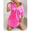image:imageEkouaer Satin Nightgowns for Women Short Sleeve Button Down SleepshirtLeopard