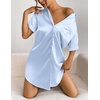 image:imageEkouaer Satin Nightgowns for Women Short Sleeve Button Down SleepshirtLight Blue