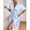 image:imageEkouaer Satin Nightgowns for Women Short Sleeve Button Down SleepshirtLight Blue