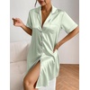 image:imageEkouaer Satin Nightgowns for Women Short Sleeve Button Down SleepshirtLight Green