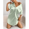 image:imageEkouaer Satin Nightgowns for Women Short Sleeve Button Down SleepshirtLight Green