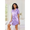 image:imageEkouaer Satin Nightgowns for Women Short Sleeve Button Down SleepshirtLight Purple
