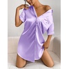 image:imageEkouaer Satin Nightgowns for Women Short Sleeve Button Down SleepshirtLight Purple