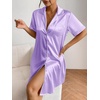 image:imageEkouaer Satin Nightgowns for Women Short Sleeve Button Down SleepshirtLight Purple