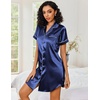image:imageEkouaer Satin Nightgowns for Women Short Sleeve Button Down SleepshirtNavy Blue