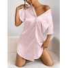 image:imageEkouaer Satin Nightgowns for Women Short Sleeve Button Down SleepshirtPink Leopard