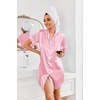 image:imageEkouaer Satin Nightgowns for Women Short Sleeve Button Down SleepshirtPink Stripe