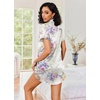image:imageEkouaer Satin Nightgowns for Women Short Sleeve Button Down SleepshirtPurple Floral