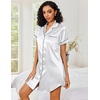 image:imageEkouaer Satin Nightgowns for Women Short Sleeve Button Down SleepshirtWhite