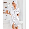 image:imageEkouaer Satin Nightgowns for Women Short Sleeve Button Down SleepshirtWhite