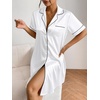 image:imageEkouaer Satin Nightgowns for Women Short Sleeve Button Down SleepshirtWhite