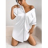 image:imageEkouaer Satin Nightgowns for Women Short Sleeve Button Down SleepshirtWhite