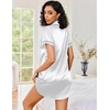 image:imageEkouaer Satin Nightgowns for Women Short Sleeve Button Down SleepshirtWhite