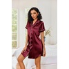 image:imageEkouaer Satin Nightgowns for Women Short Sleeve Button Down SleepshirtWine Red