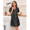 image:imageEkouaer Silk Nightgowns for Women Satin Sleep Shirts Button Down NightshirtBlack
