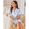 image:imageEkouaer Silk Nightgowns for Women Satin Sleep Shirts Button Down NightshirtStriped Blue