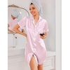 image:imageEkouaer Silk Nightgowns for Women Satin Sleep Shirts Button Down NightshirtStriped Pink