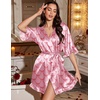 image:imageEkouaer Silk Robes for Women Short Lightweight Bathrobe Satin Kimono RobesBow Pink