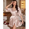 image:imageEkouaer Silk Robes for Women Short Lightweight Bathrobe Satin Kimono RobesChampagne