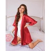 image:imageEkouaer Silk Robes for Women Short Lightweight Bathrobe Satin Kimono RobesRed