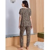 image:imageEkouaer Viscose from Bamboo Womens Pajama Sets Super Soft Short Sleeve Button Top and Pants Pj Sleepwear Sets SXXLBrown Leopard