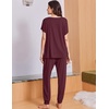 image:imageEkouaer Viscose from Bamboo Womens Pajama Sets Super Soft Short Sleeve Button Top and Pants Pj Sleepwear Sets SXXLDeep Red