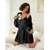 image:imageEkouaer Women Silk Robe Set V Neck 2 Piece Bridal Robe Satin Bathrobe SetBlack