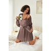 image:imageEkouaer Women Silk Robe Set V Neck 2 Piece Bridal Robe Satin Bathrobe SetBrown