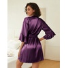 image:imageEkouaer Women Silk Robe Set V Neck 2 Piece Bridal Robe Satin Bathrobe SetPurple