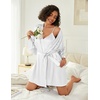 image:imageEkouaer Women Silk Robe Set V Neck 2 Piece Bridal Robe Satin Bathrobe SetWhite