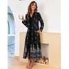 image:imageEkouaer Women Zipper Robe Long Sleeve Housecoat Soft Nightgown with PocketsBlack Ethnic Print