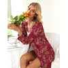 image:imageEkouaer Women Zipper Robe Long Sleeve Housecoat Soft Nightgown with PocketsRed Floral