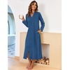 image:imageEkouaer Women Zipper Robe Long Sleeve Housecoat Soft Nightgown with PocketsSolid Navy
