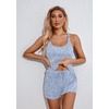 image:imageEkouaer Womens Cami Pajama Set Sleeveless Racerback Tank Top Soft SleepwearBlue and White Silhouette Leaves