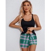 image:imageEkouaer Womens Cami Pajama Set Sleeveless Racerback Tank Top Soft SleepwearGreen and Pink Plaid