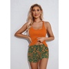 image:imageEkouaer Womens Cami Pajama Set Sleeveless Racerback Tank Top Soft SleepwearOrange Silhouette Flowers