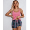 image:imageEkouaer Womens Cami Pajama Set Sleeveless Racerback Tank Top Soft SleepwearPink Plaid